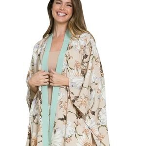 Justin Taylor Kimono Floral Print Open Front Cardigan Duster Lightweight